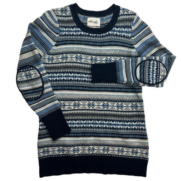 Telluride Clothing Lambswool Blend Blue Icelandic Stripe Crewneck Sweater Size L - Picture 5 of 8